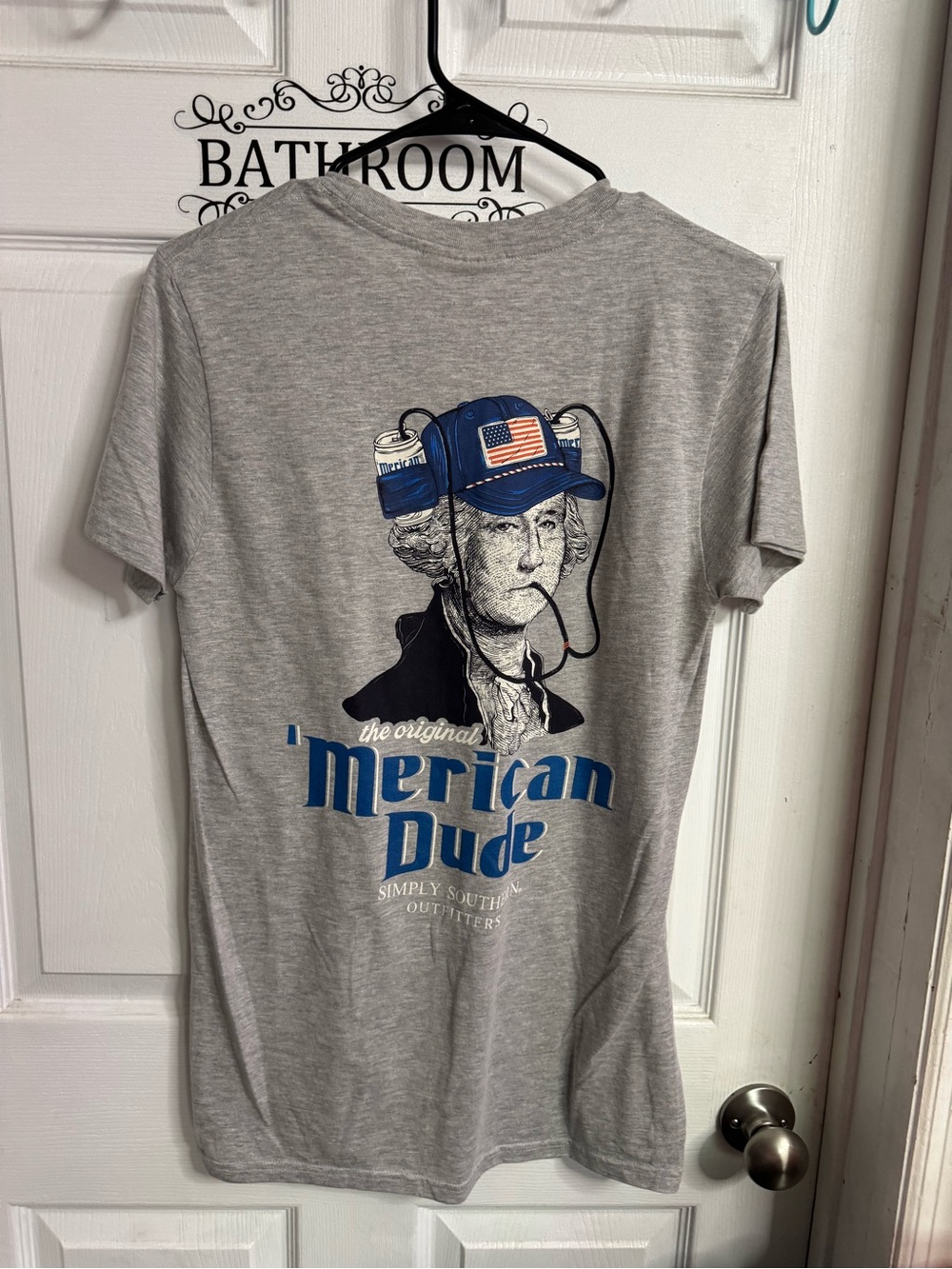 Simply Southern Gray Tee with Blue 'Merican Dude Graphic